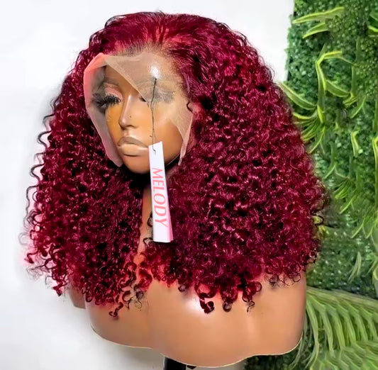 200% Density 99J Burgundy Short Bob Hair Wig 13x4 Lace Front Wig 100% Human Hair Red Colored Deep Wave Lace Frontal Wig 16 inches