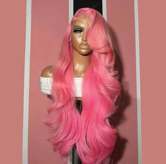 Body Wave 13x4 13x6 Hd Lace Frontal Wig Pre Plucked Transparent Colored Lace Front Pink Wig For Women Human Hair Wigs 20 inches